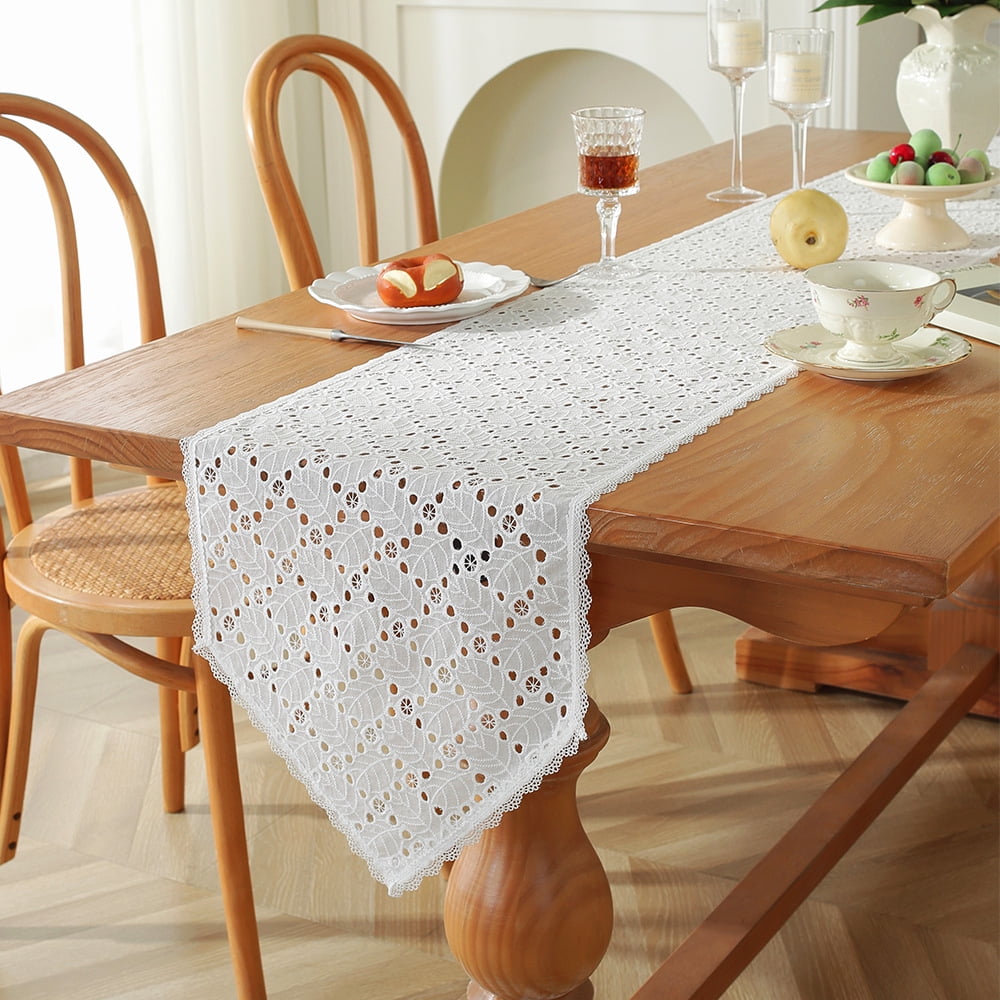 Lace White Table Runner Vintage Hollow Long Table Runners Doilies Dresser Scarf Placemat for Tea Party Dining Table Centerpiece Decor Wedding Party Decorations