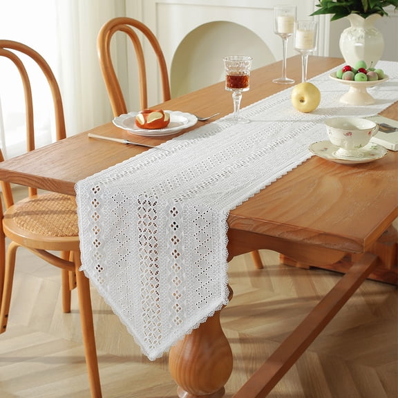 Lace White Table Runner Vintage Hollow Long Table Runners Doilies Dresser Scarf Placemat for Tea Party Dining Table Centerpiece Decor Wedding Party Decorations