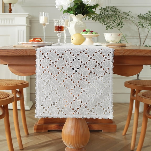 Lace White Table Runner Vintage Hollow Long Table Runners Doilies Dresser Scarf Placemat for Tea Party Dining Table Centerpiece Decor Wedding Party Decorations
