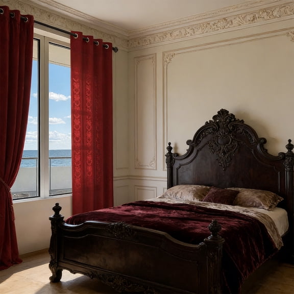 Lace Window Screen Curtain, Thickened Hollow Curtains, High-End Living Room Balcony Bedroom Drapes, Wrinkle Resistant Polyester Fabric, Light Transmittance and Heat Insulation, Easy Installation