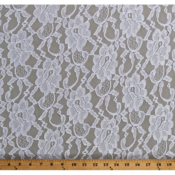 Lace Winter White Open Floral Lace with Double Scalloped Edge Slight Sheen 60" Wide Polyester/Blend Fabric by the Yard (7334T-7C)