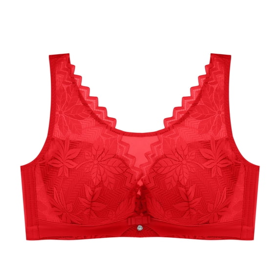 Lace Wireless Bra Large Size Gathered Support Breathable Comfortable Everyday Use Ideal for Casual Wear and Sports Activities #Red,S