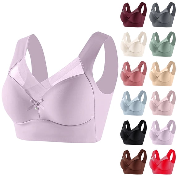 Lace Wireless Bras for Women Wide Strap Push Up Support Lift Everyday Breathable Side Thin Anti Armpit Fat Lingerie | Bras for Women No Underwire Light Purple 42