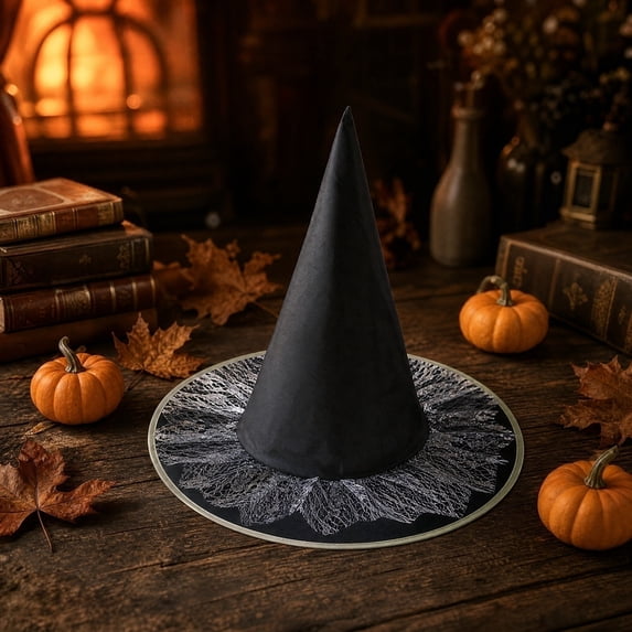 Lace Witches Hats Black Witch Headwear Halloween Costume Accessories Wizard Dress Up Decorations Silver