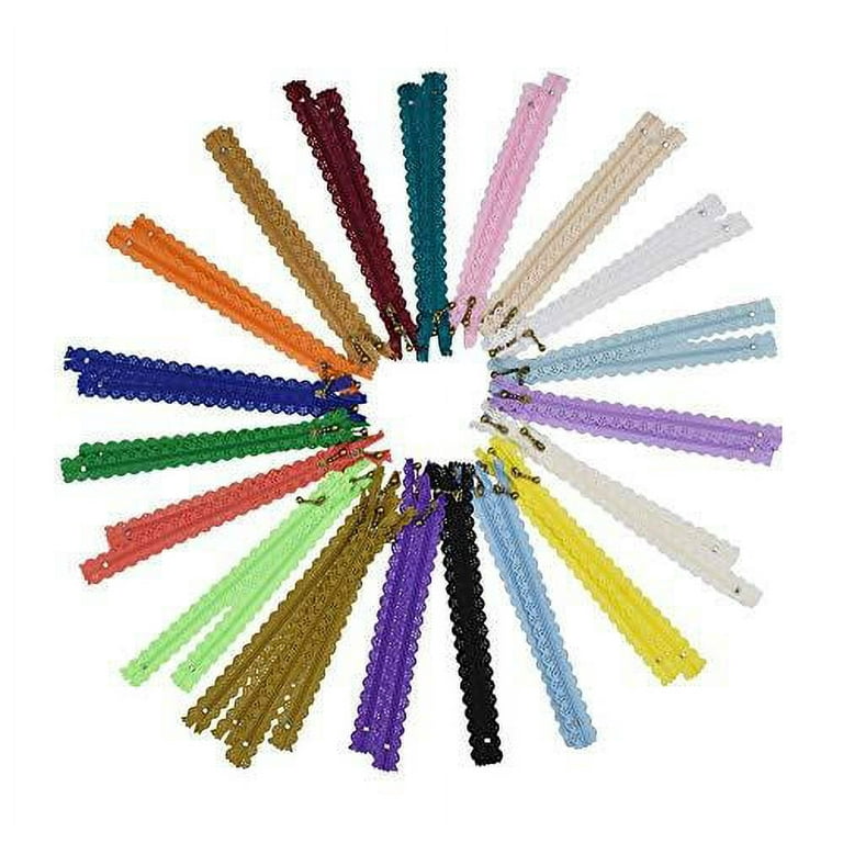 Mandala Crafts Lace Zippers for Sewing, Exposed Novelty Zippers with Decorative Lacy Edge for Sewing; 16 inch Bulk 40 Pcs, 20 Assorted