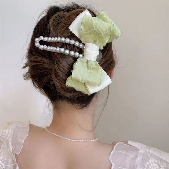 Lace bow Pearl Chain hairpin duck bill non-slip hair bow hairpin women and girls