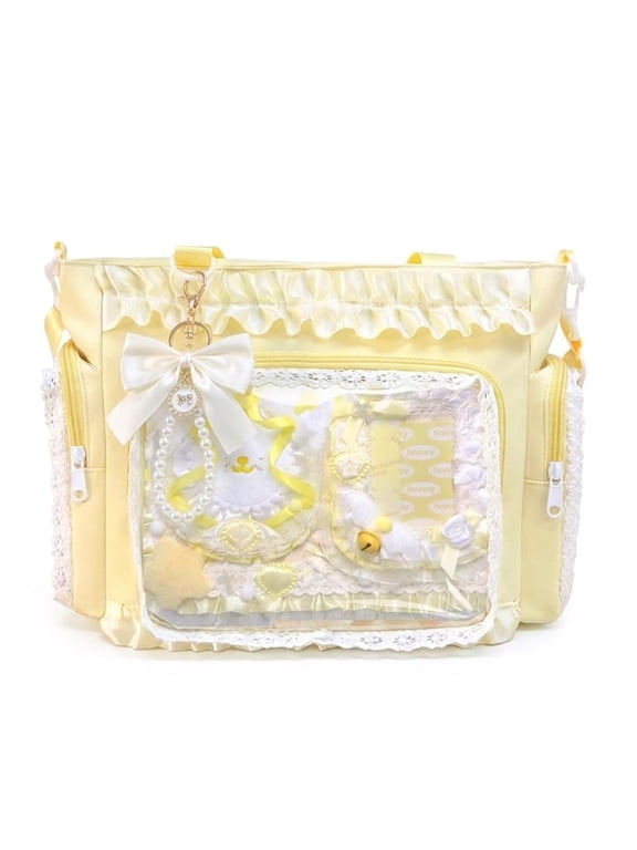 Lace itabag ruffle Shoulder Purse, Pin display bag with Insert Anime badge Display ita crossbody tote bag, pin display with Insert large messenger bag