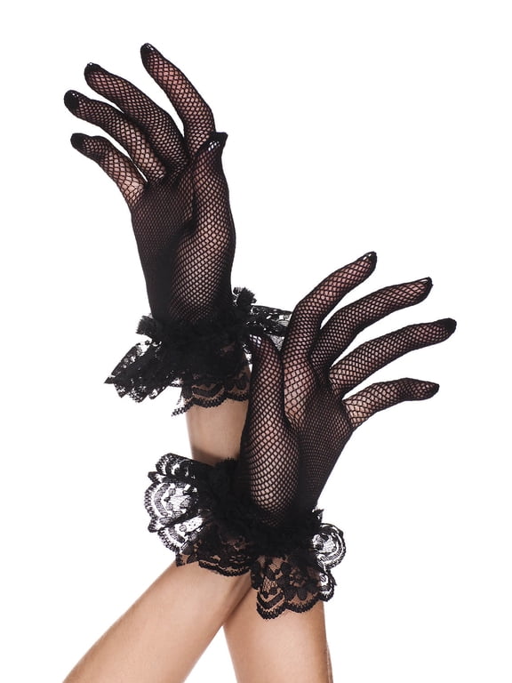 Lace ruffle fishnet gloves 460-BLACK