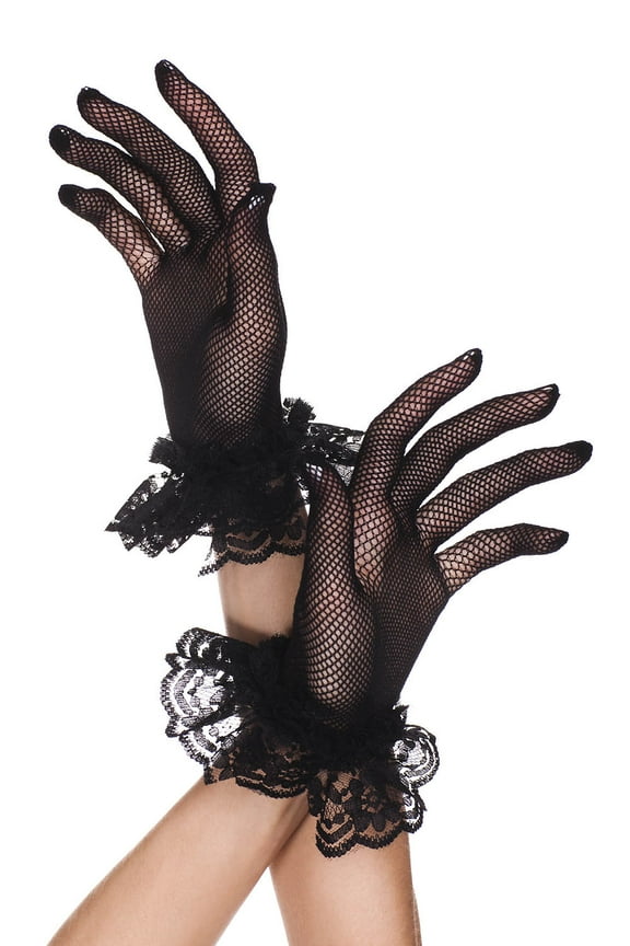 Lace ruffle fishnet gloves 460-BLACK