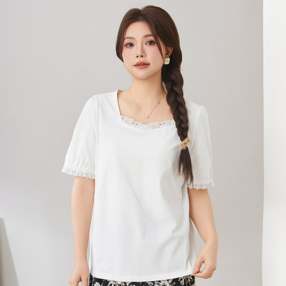 Lace square neck puff sleeve top