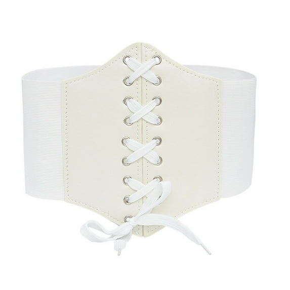 Lace-up Cinch Bustiers Corset Belt for Women Elastic Tie Wide Waist Belt for Halloween Outfit Ladies Bodyshaper Top (68cm, White)