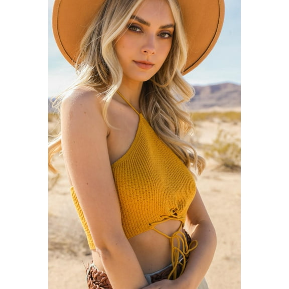 Lace-up Halter Knit Bralette