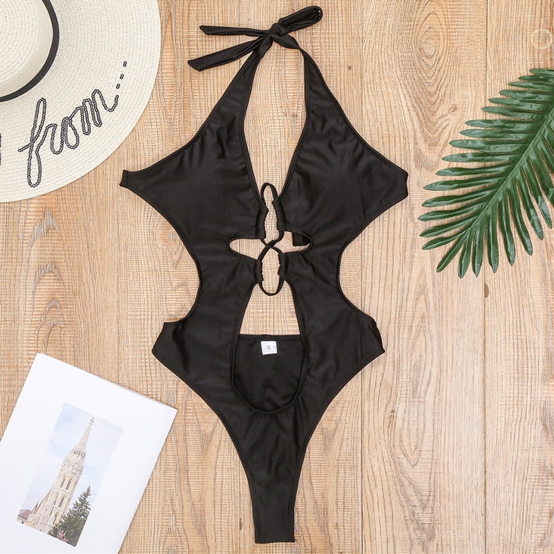 Lace up Halter Tummuy Cut Out Female Thong Swimwear One Piece Swimsuit Women Backless Monokini