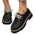thumbnail image 1 of Lace up Loafers for Women Trendy Stitching Round Toe Walking Shoes Lug Sole Chunky Heel Casual Dress Shoes Black Size 9, 1 of 6