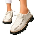 thumbnail image 1 of Lace up Loafers for Women Trendy Stitching Round Toe Walking Shoes Lug Sole Chunky Heel Casual Dress Shoes White Size 9.5, 1 of 6
