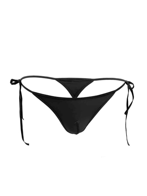 Lace up Thongs for Men G-string Bulge Pouch Low-Waist T-back Underwear Briefs Silk Bikini Tie Side G String T Back