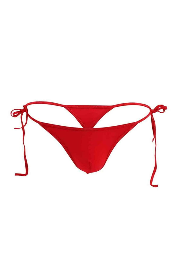 Lace up Thongs for Men G-string Bulge Pouch Low-Waist T-back Underwear Briefs Silk Bikini Tie Side G String T Back