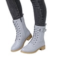 thumbnail image 1 of Lace up Winter Motorcycle Boots for Women Furry Lined Low Heel Side Zipper Mid Calf Combat Boots Waterproof Warm Snow Booties Light Blue Size 8, 1 of 8
