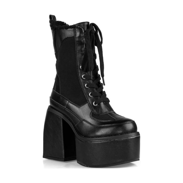 Lace up Women's Platform Block Heel Mid Calf Boots in Black - Walmart.com