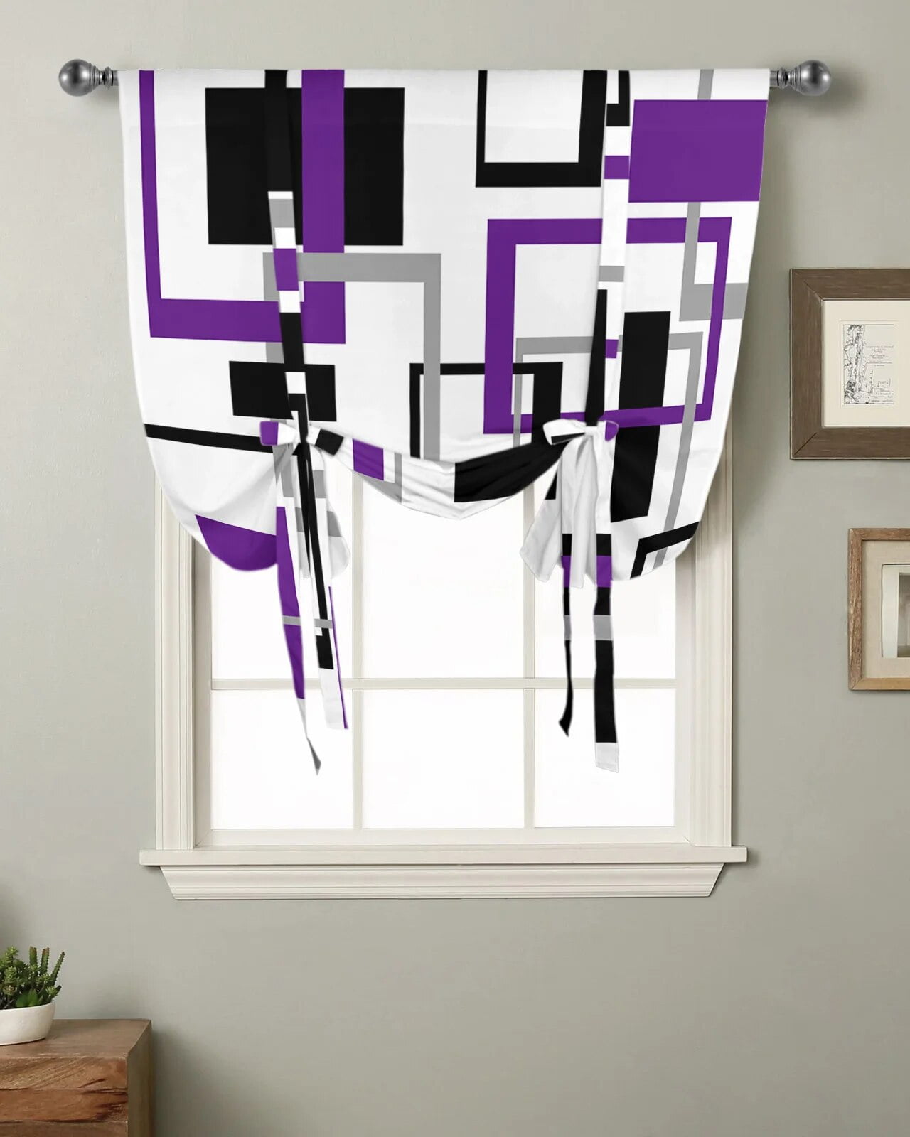 Lace up curtains Abstract Geometry Squares Modern Art Black Purple