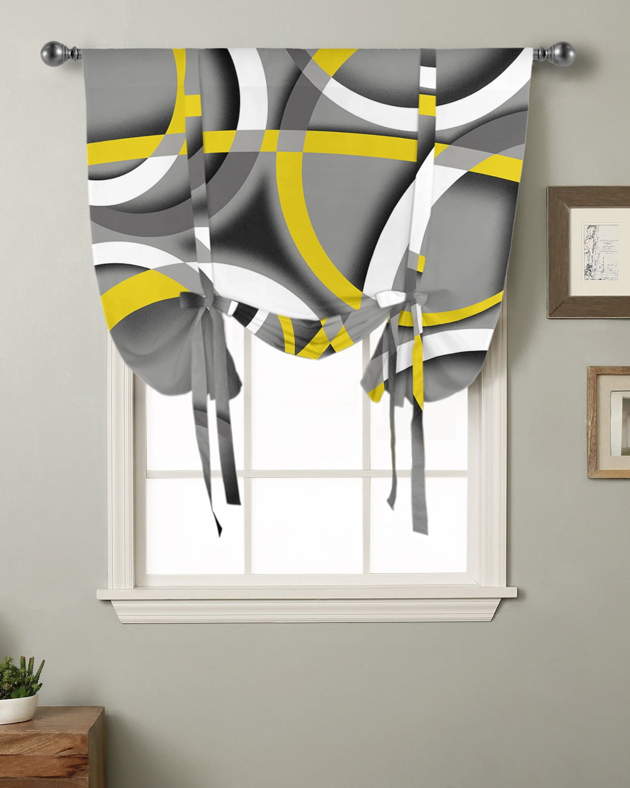 Lace up curtains Abstract Modern Art Geometry Yellow Kitchen Short