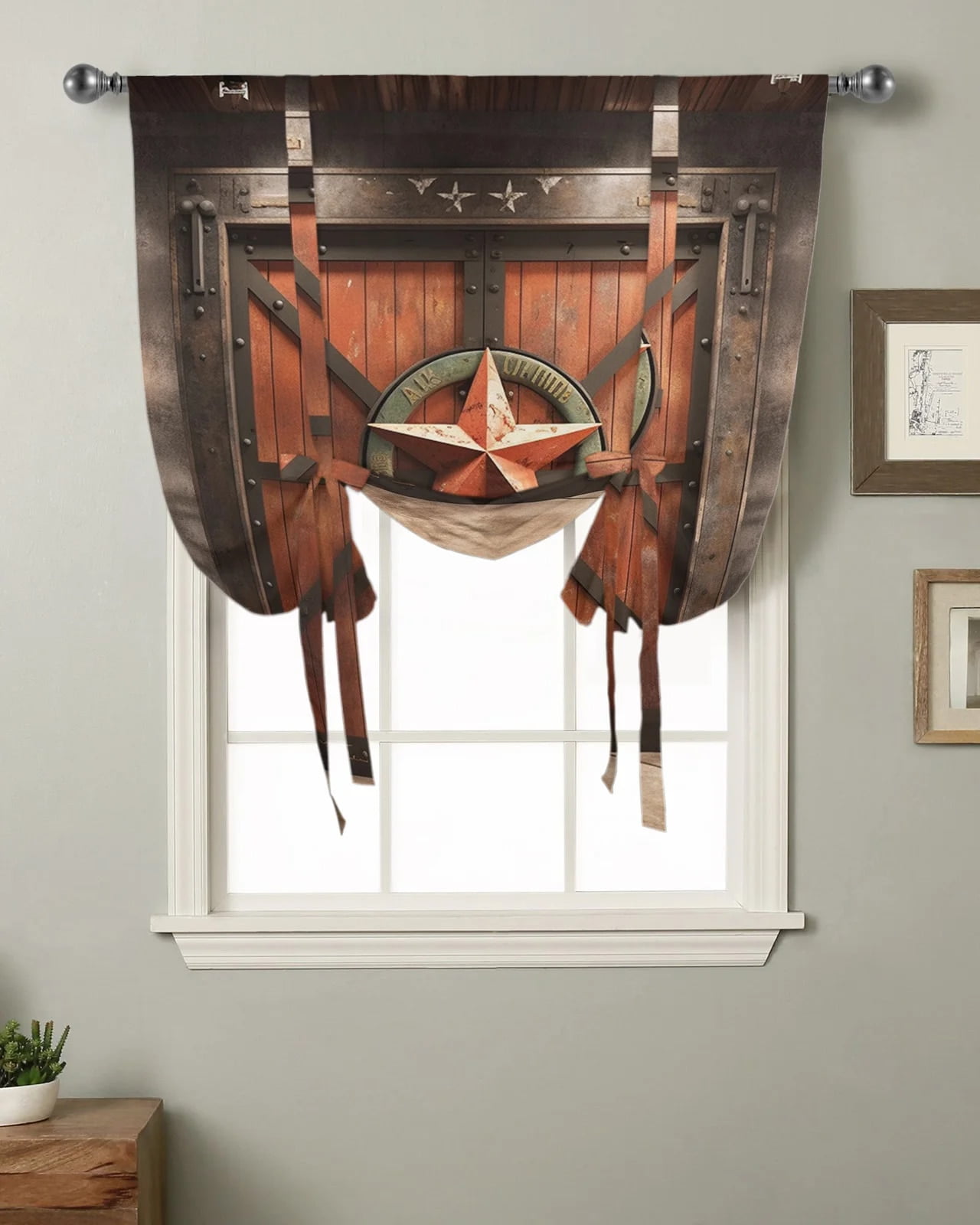 Lace up curtains Door Iron Gate Kitchen Short Window Curtain Rod Pocket ...