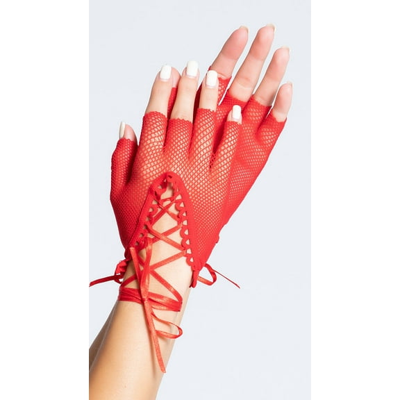 Lace up wrist length fishnet fingerless warmer