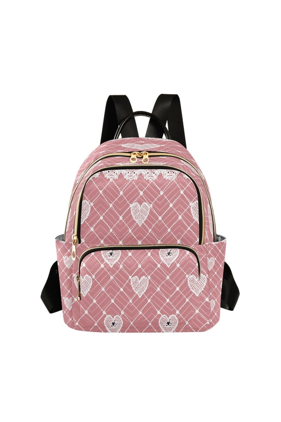 Lace with Hearts Valentine Quilted Backpack Fashion Daypack Commuter Bag for Women 14 L