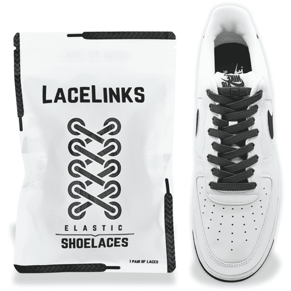 LaceLinks Elastic No-Tie Shoelaces for Adults and Kids, Sneakers, Running and Casual Shoes, 41 Inch, Black