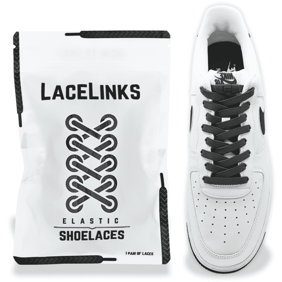 LaceLinks Elastic Shoelaces – Stretchy Shoelaces for Adults & Kids, Sneakers, Running and Casual Shoes (Black)