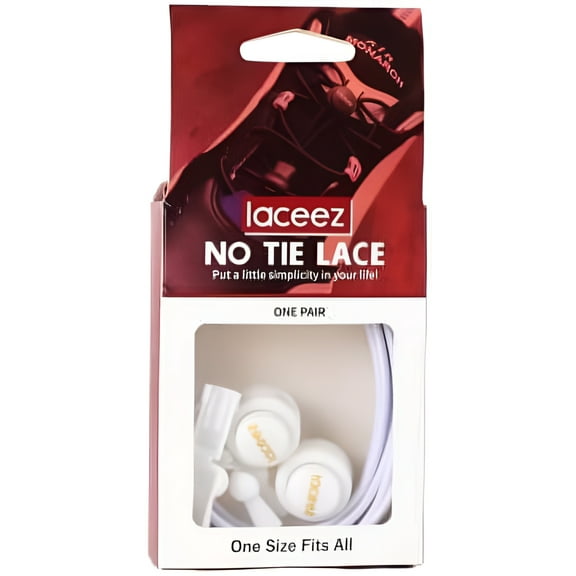 Laceez Lock and Run, No Tie shoelaces, Elastic round laces, One size fit all (White)
