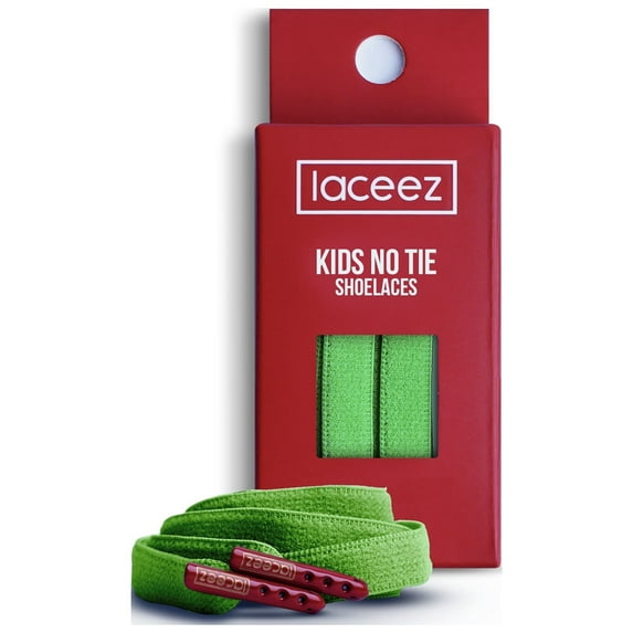 Laceez No Tie Shoe Laces for Kids, Single Pack - Elastic Shoe Laces for Toddlers, Sports Shoes, Sneakers Comfort & Smart look (Green, Medium)