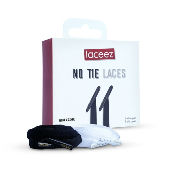 Laceez No Tie Shoe Laces for Women, Pair of Black & White Elastic Shoe Laces for Adults Sneakers Shoes for Smart look ( W-M: 9-10.5 )