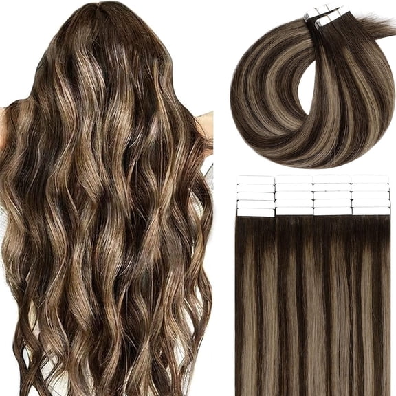Lacer 12 Inch Tape in Hair Extensions Human Hair Rooted Dark Brown to Chestnut Brown Highlight Dark Brown Seamless Invisible Silky Straight Tape in Hair Extensions Real Human Hair 30g 12pcs