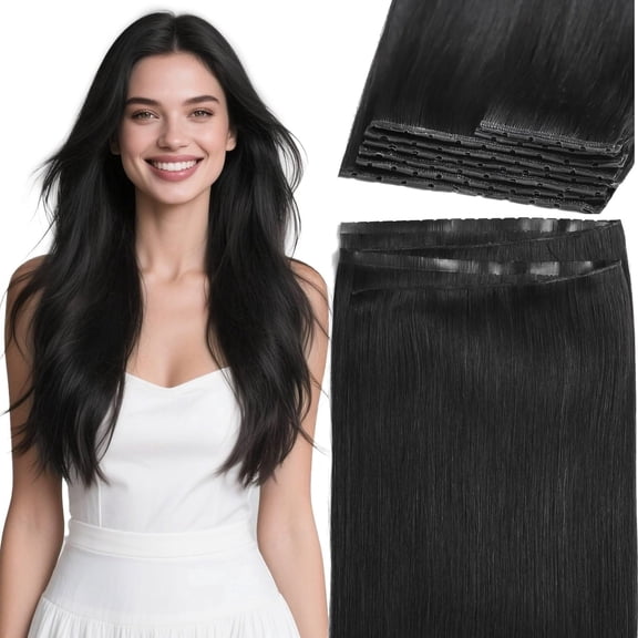 Lacer Black Hair Extensions Real Human Hair 14 Inch Wide Seamless Cuttable Butterfly Invisible Weft Human Hair Extensions Jet Black 100G 1PCS Wide Seamless Cuttable