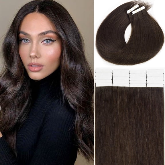 Lacer Brown Tape in Hair Extension Human Hair Dark Brown Silky Straight Double Sided Skin Weft Glue in Hair Extensions for Black Women 14 Inch 50g 20pcs