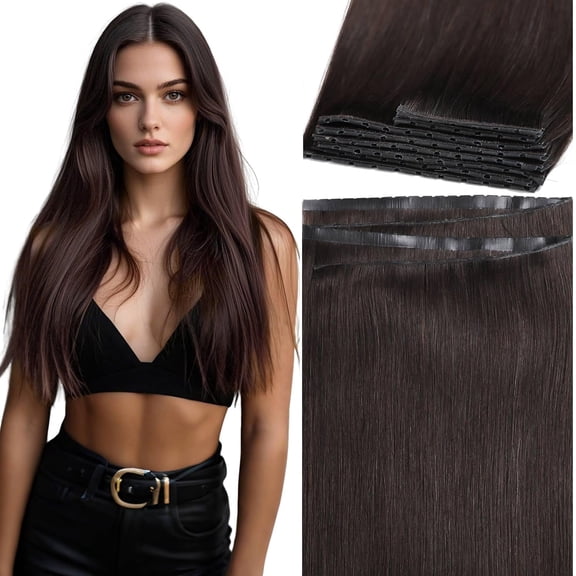 Lacer Butterfly Weft Hair Extensions Human Hair 14 Inch Genius Weft Extensions with Micro Bead Darkest Brown Hand Tied Twin Tape Hair Extensions 100G 31.5"(80cm)