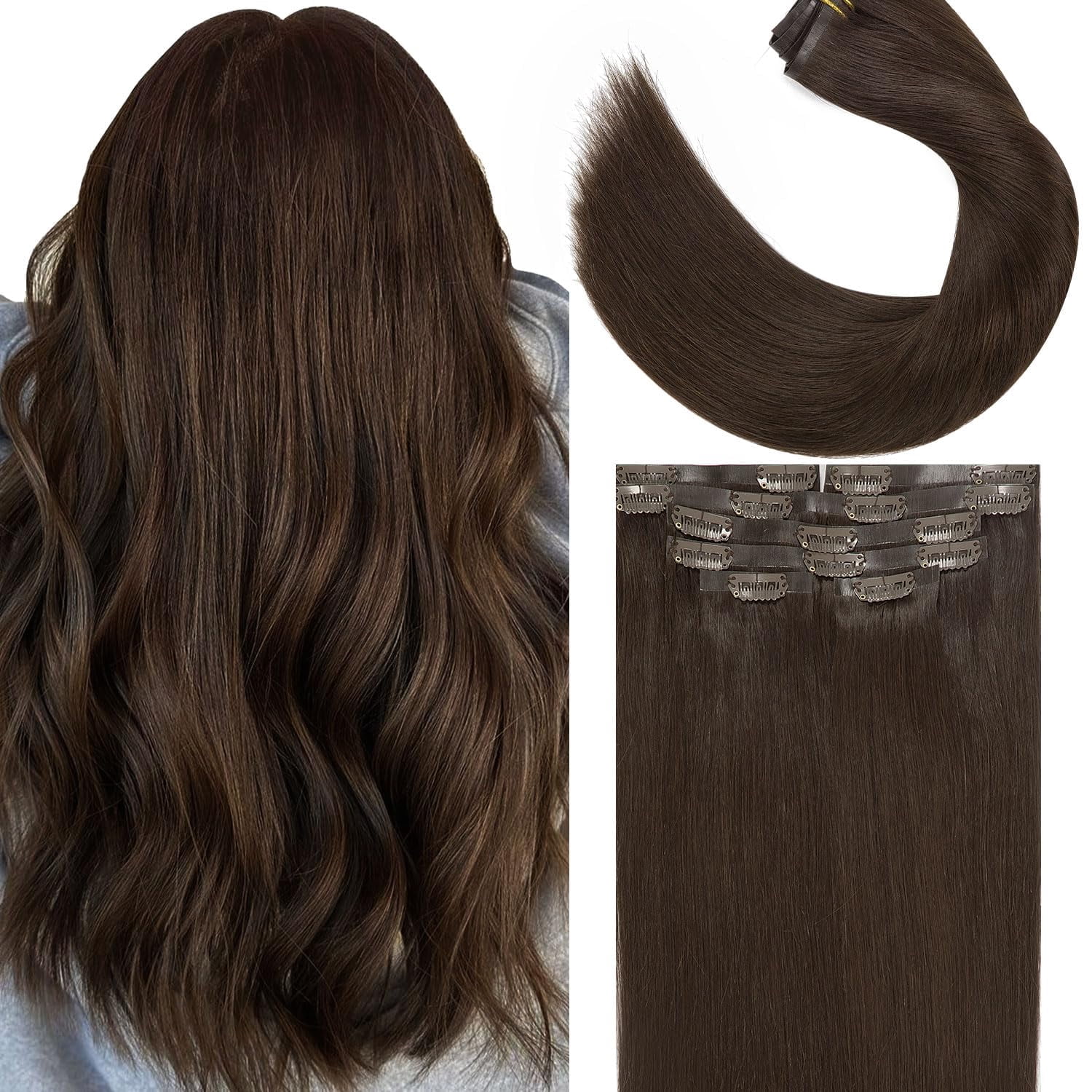 Lacer Hair Extensions Seamless Clip in Human Hair Light Dark 