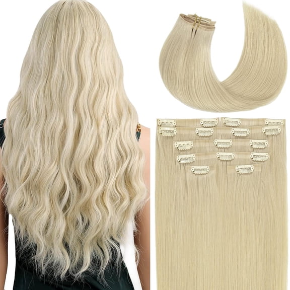 Lacer New Version Invisible Thick Hair Extensions Clip in Human Hair Full Head Silky Straight Glam Seamless Clip in Hair Extensions 100% Remy Hair 110g 7pcs Platinum Blond #60A 14 Inch