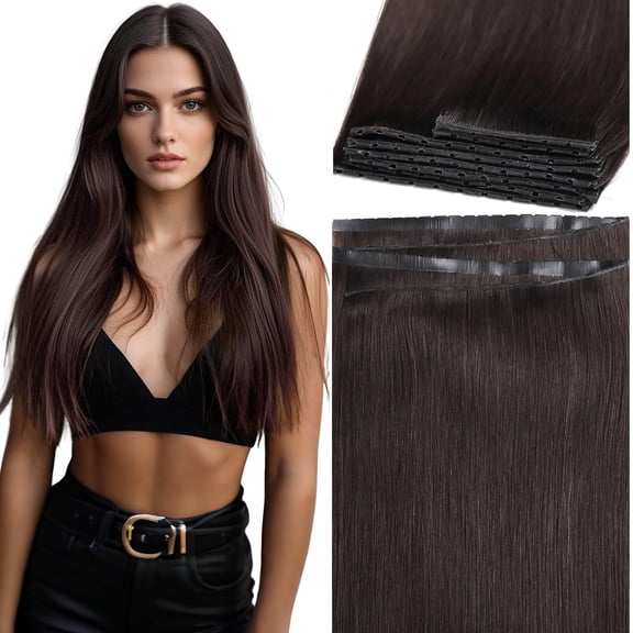 Lacer OVO Double Butterfly Weft Human Hair Extensions 20 Inch Genius Weft Beaded Hair Extensions Glueless One Piece Darkest Brown Sew In Extensions Glueless 100G 31.5" (80Cm)