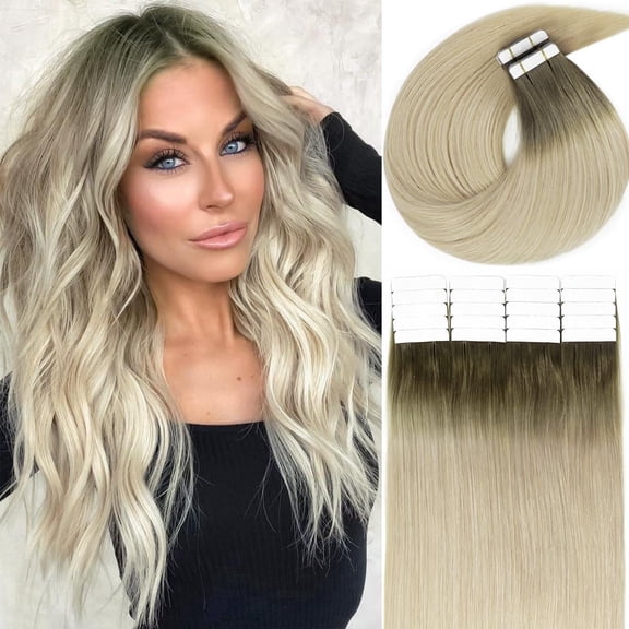 Lacer Remy Tape in Human Hair Extensions Light Ash Brown Roots to Light Platinum blonde tape in hair extensions real human hair Extensions Tape in Straight Hair Skin Weft 24inch 50g 20pcs