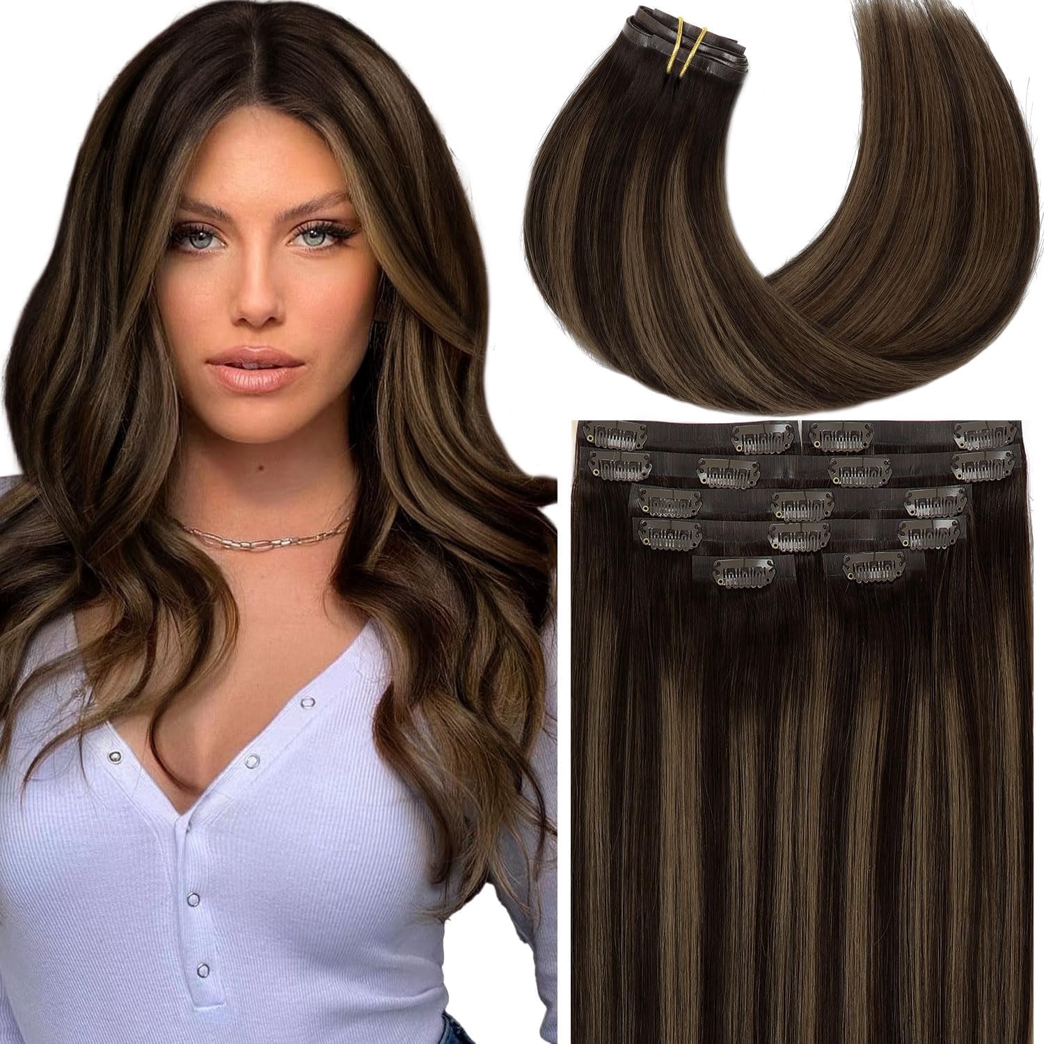 Seamless Clip-In Human Hair Extensions 14 Inch 7 Pieces 110g Lacer Hair Invisible Hair Extensions Clip in Human Hair  main image 2