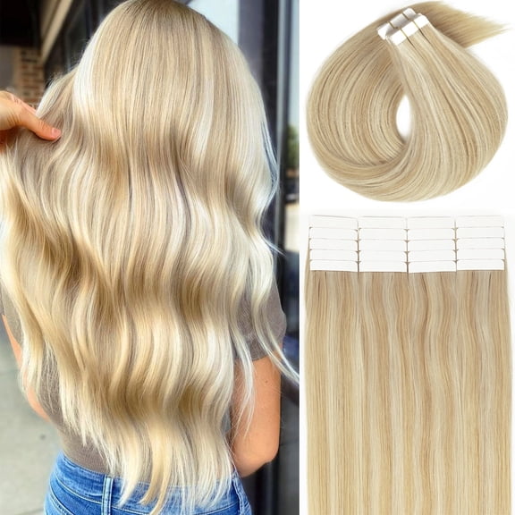 Lacerhair Tape in Remy Hair Extensions Human Hair Tape in 14 Inch Color Balayage Dark Ash Blonde Mixed Light Platinum Blond P#18/60A Real Human Hair Extensions Tape in Hair Extension 20PCS 50G