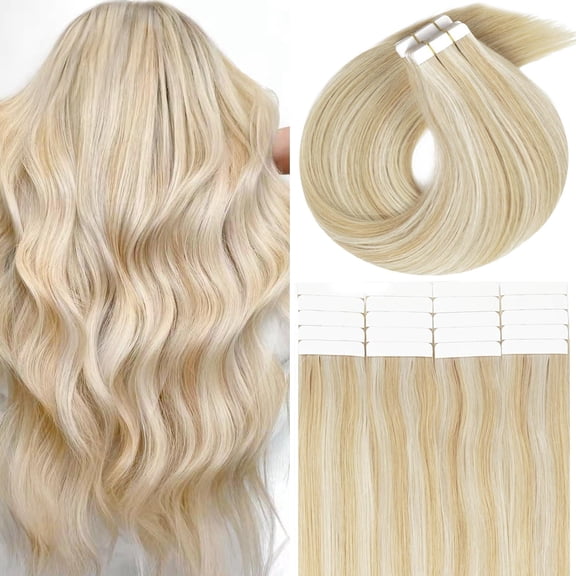 Lacerhair Tape in Remy Hair Extensions Human Hair Tape in 22 Inch Color Balayage Dark Ash Blonde Mixed Light Platinum Blond P#18/60A Real Human Hair Extensions Tape in Hair Extension 20PCS 50G