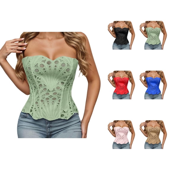 Lacework Corset Tops for Women Textured Sheer Floral Lace Overbust Bustier Going out Top