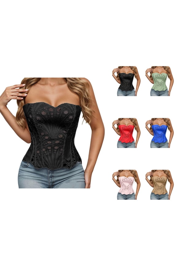 Lacework Corset Tops for Women Textured Sheer Floral Lace Overbust Bustier Going out Top