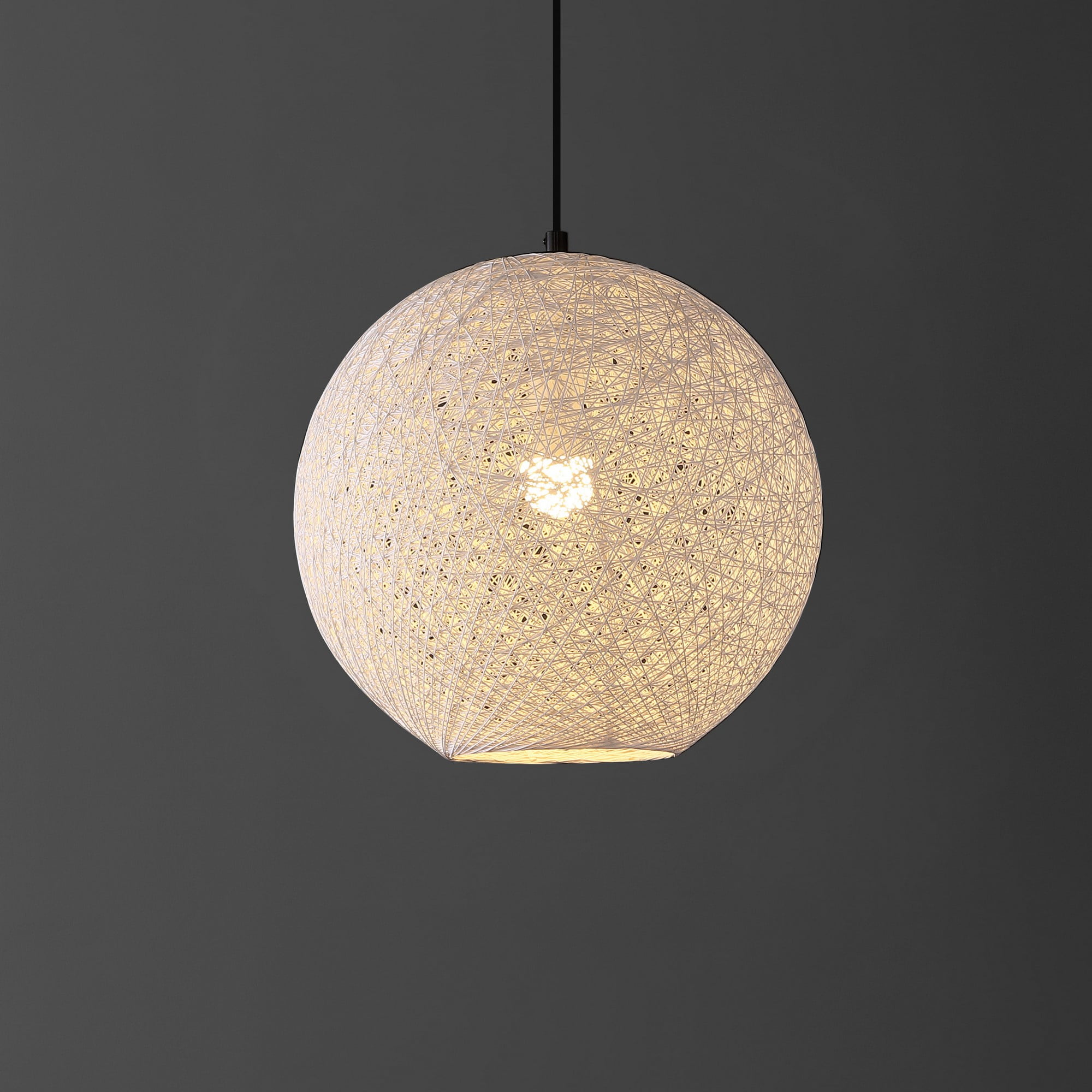White Bohemian Woven Globe LED Pendant Light