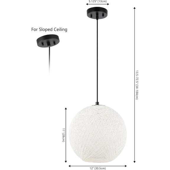 Lacey 12" 1-Light Bohemian Minimalist Iron/Rope Woven LED Pendant Shabby Chic, Contemporary, Modern, Designer, Casual, Office, Living Room, Dining Room, Bedroom, White/Black