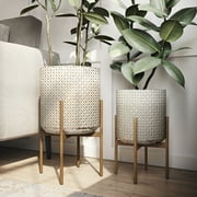 Lacey Bronze Metal Embossed Indoor Pot Planters (Set of 2) - 20.5" x 13.5"
