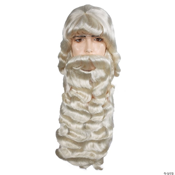 Santa Claus White Long Wavy Wig Beard Adult Size Facial Hair Costume Accessory